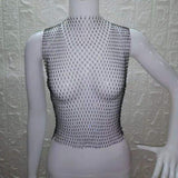Maxbell Mesh Crop Sleeveless Hollow Out for Festival Rave Dance Summer Black Round Neck