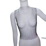Maxbell Mesh Crop Sleeveless Hollow Out for Festival Rave Dance Summer Black Round Neck