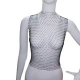 Maxbell Mesh Crop Sleeveless Hollow Out for Festival Rave Dance Summer Black Round Neck