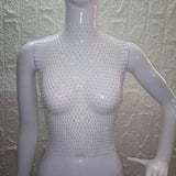 Maxbell Mesh Crop Sleeveless Hollow Out for Festival Rave Dance Summer White Round Neck