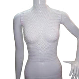 Maxbell Mesh Crop Sleeveless Hollow Out for Festival Rave Dance Summer White Round Neck