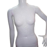 Maxbell Mesh Crop Sleeveless Hollow Out for Festival Rave Dance Summer White Round Neck
