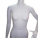 Maxbell Mesh Crop Sleeveless Hollow Out for Festival Rave Dance Summer White Round Neck