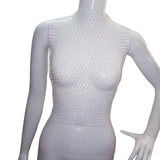 Maxbell Mesh Crop Sleeveless Hollow Out for Festival Rave Dance Summer White Round Neck