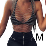 Maxbell Mesh Crop Sleeveless Hollow Out for Festival Rave Dance Summer Black V Neck