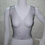 Maxbell Mesh Crop Sleeveless Hollow Out for Festival Rave Dance Summer Black V Neck