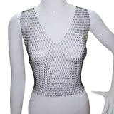 Maxbell Mesh Crop Sleeveless Hollow Out for Festival Rave Dance Summer Black V Neck