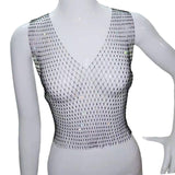 Maxbell Mesh Crop Sleeveless Hollow Out for Festival Rave Dance Summer Black V Neck