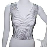 Maxbell Mesh Crop Sleeveless Hollow Out for Festival Rave Dance Summer Black V Neck