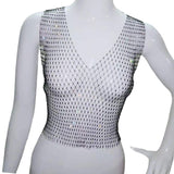 Maxbell Mesh Crop Sleeveless Hollow Out for Festival Rave Dance Summer Black V Neck
