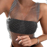 Maxbell Mesh Crop Sleeveless Hollow Out for Festival Rave Dance Summer Black V Neck