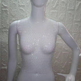 Maxbell Mesh Crop Sleeveless Hollow Out for Festival Rave Dance Summer White V Neck