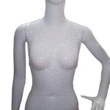 Maxbell Mesh Crop Sleeveless Hollow Out for Festival Rave Dance Summer White V Neck
