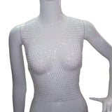 Maxbell Mesh Crop Sleeveless Hollow Out for Festival Rave Dance Summer White V Neck