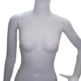 Maxbell Mesh Crop Sleeveless Hollow Out for Festival Rave Dance Summer White V Neck