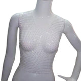 Maxbell Mesh Crop Sleeveless Hollow Out for Festival Rave Dance Summer White V Neck