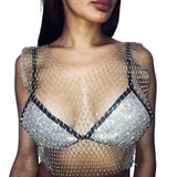 Maxbell Mesh Crop Sleeveless Hollow Out for Festival Rave Dance Summer White V Neck