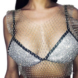 Maxbell Mesh Crop Sleeveless Hollow Out for Festival Rave Dance Summer White V Neck