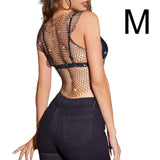 Maxbell Mesh Crop Sleeveless Hollow Out for Festival Rave Dance Summer Black AB V Neck