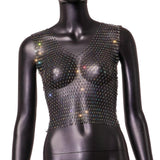 Maxbell Mesh Crop Sleeveless Hollow Out for Festival Rave Dance Summer Black AB V Neck