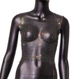 Maxbell Mesh Crop Sleeveless Hollow Out for Festival Rave Dance Summer Black AB V Neck