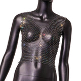 Maxbell Mesh Crop Sleeveless Hollow Out for Festival Rave Dance Summer Black AB V Neck