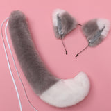 Maxbell Fox Ears and Long Tail Set Dress up Costume Accessories for Prom Halloween Gray White