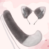 Maxbell Fox Ears and Long Tail Set Dress up Costume Accessories for Prom Halloween Gray White