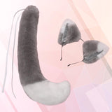 Maxbell Fox Ears and Long Tail Set Dress up Costume Accessories for Prom Halloween Gray White