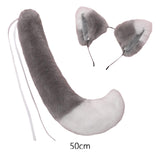Maxbell Fox Ears and Long Tail Set Dress up Costume Accessories for Prom Halloween Gray White