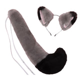 Maxbell Fox Ears and Long Tail Set Dress up Costume Accessories for Prom Halloween Gray Black