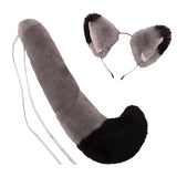Maxbell Fox Ears and Long Tail Set Dress up Costume Accessories for Prom Halloween Gray Black