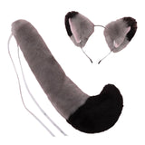 Maxbell Fox Ears and Long Tail Set Dress up Costume Accessories for Prom Halloween Gray Black