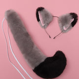 Maxbell Fox Ears and Long Tail Set Dress up Costume Accessories for Prom Halloween Gray Black