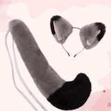 Maxbell Fox Ears and Long Tail Set Dress up Costume Accessories for Prom Halloween Gray Black