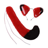 Maxbell Fox Ears and Long Tail Set Dress up Costume Accessories for Prom Halloween Black Red