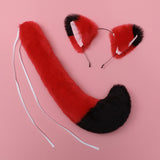 Maxbell Fox Ears and Long Tail Set Dress up Costume Accessories for Prom Halloween Black Red