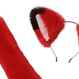 Maxbell Fox Ears and Long Tail Set Dress up Costume Accessories for Prom Halloween Black Red