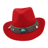 Maxbell Women Men Western Cowboy Hat Fedora Hat Sun Hat for Festival party Red