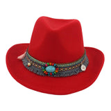 Maxbell Women Men Western Cowboy Hat Fedora Hat Sun Hat for Festival party Red