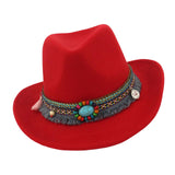 Maxbell Women Men Western Cowboy Hat Fedora Hat Sun Hat for Festival party Red