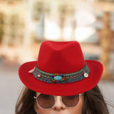 Maxbell Women Men Western Cowboy Hat Fedora Hat Sun Hat for Festival party Red