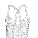 Maxbell Women Sequined Spaghetti Straps Dress Sequin Decorative Open Back for Club Argent