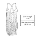 Maxbell Women Sequined Spaghetti Straps Dress Sequin Decorative Open Back for Club Argent
