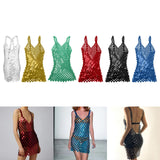 Maxbell Women Sequined Spaghetti Straps Dress Sequin Decorative Open Back for Club Argent