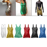 Maxbell Women Sequined Spaghetti Straps Dress Sequin Decorative Open Back for Club Argent