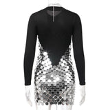 Maxbell Women Sequined Spaghetti Straps Dress Sequin Decorative Open Back for Club Argent