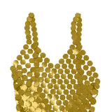 Maxbell Women Sequined Spaghetti Straps Dress Sequin Decorative Open Back for Club Aureate