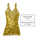 Maxbell Women Sequined Spaghetti Straps Dress Sequin Decorative Open Back for Club Aureate