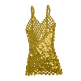 Maxbell Women Sequined Spaghetti Straps Dress Sequin Decorative Open Back for Club Aureate